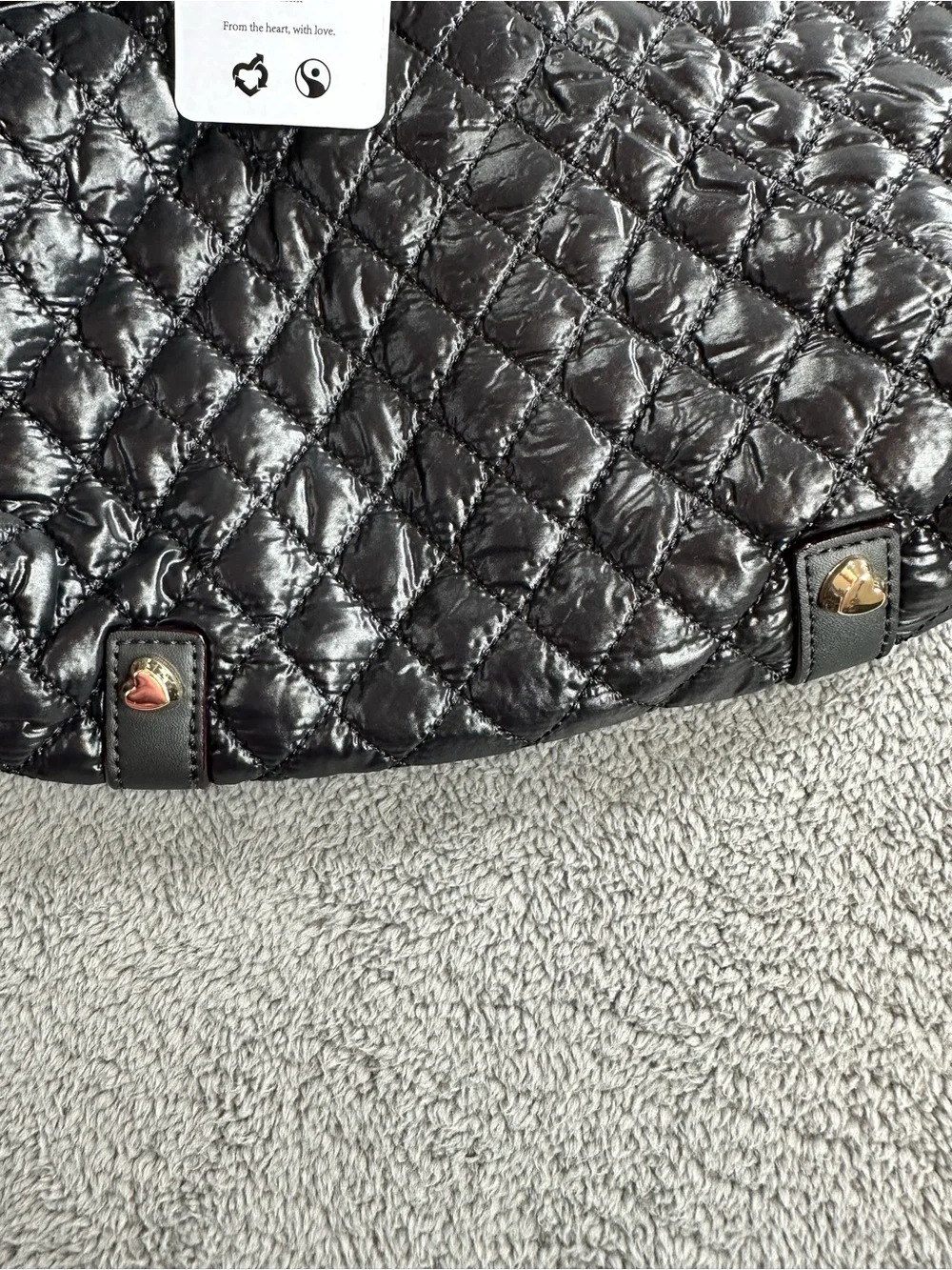 Heart Love by Charo Black Quilted Shoulder Hobo Bag New